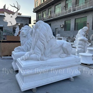 Estatua de León de Mármol <span class=keywords><strong>Blanco</strong></span> de Tamaño Real para Jardín, Escultura de León de Mármol Natural para Exteriores - Product Image 5