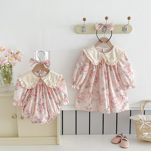 Nuovi Vestiti Autunnali per Neonata da Sorelle, Vestito a Maniche Lunghe con Colletto in <span class=keywords><strong>Pizzo</strong></span> e Pagliaccetto in Cotone per Bambina - Product Image 2