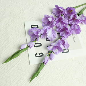 Gladiolus artificiel Ruilisi en soie violette, tige unique, 8 têtes, pour décoration de mariage et accessoires de photographie - Product Image 1