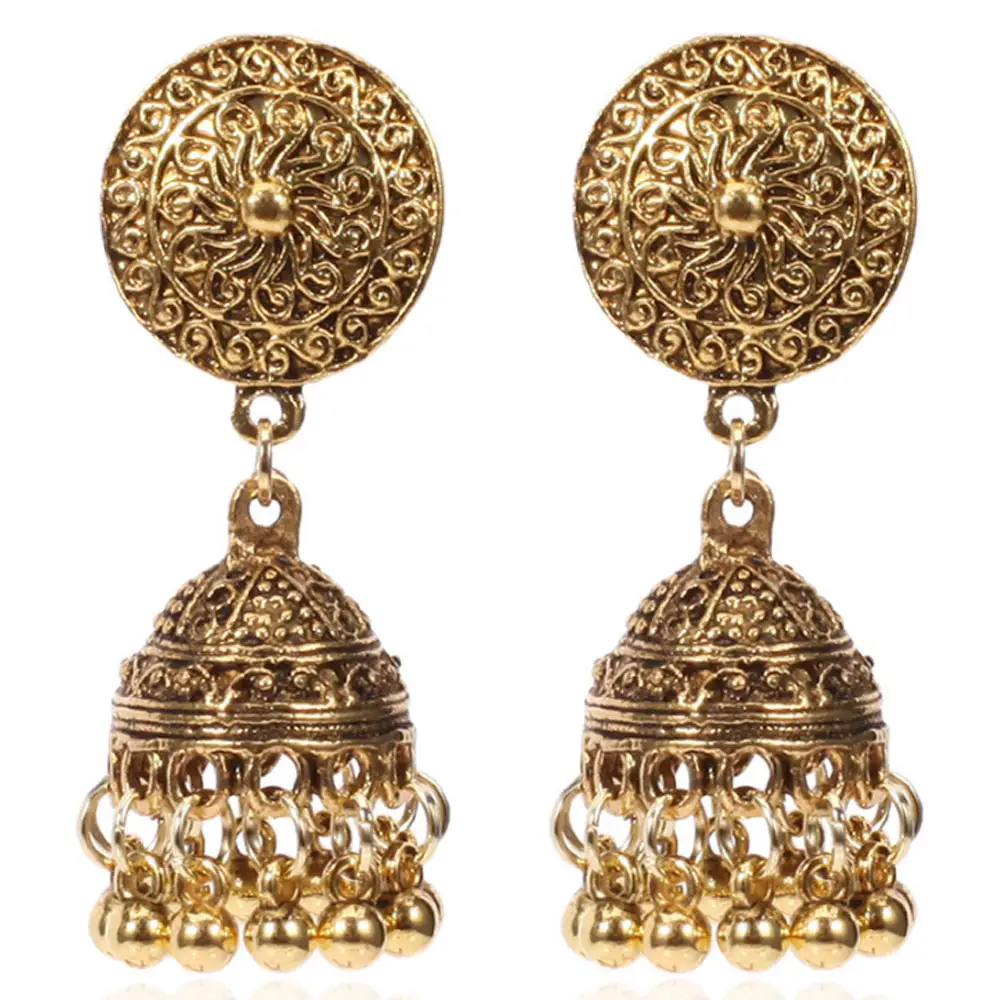 Fashion Murah Perhiasan Tradisional India Selatan Bling Royal Pesta Mewah Pakaian Panjang Payung Kashmiri Anting Jumka Wanita