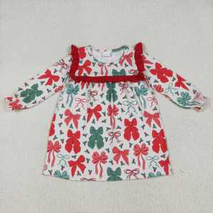 ชุดเสื้อผ้าแขนยาวซานตาคลอสสำหรับเด็กผู้หญิงชุดเสื้อผ้าพิมพ์ลายโบว์ซานตาคลอสแบบบูติกสำหรับเด็กขายส่ง - Product Image 3