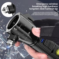 Marteau de survie d'urgence pour l'autodéfense, lampe torche rechargeable, brise-vitre, fonction coupe-circuit, lampe LED portative