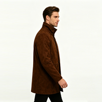 Manteau long en faux daim de qualité supérieure pour homme, doublure Sherpa, col montant, fermeture à double zip et boutons, veste chaude décontractée et élégante pour le travail
