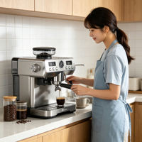 Cafetera Espresso Anbo de 20 Bares con Molinillo Integrado, Pantalla Digital Dual, Manómetro y Vaporizador, Acero Inoxidable
