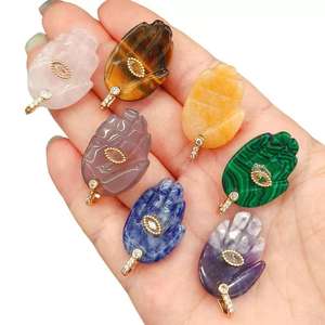 3.7cm nuovo Design indiano agata Labradorite ossidiana quarzo rosa scolpito pietra preziosa palma <span class=keywords><strong>Hamsa</strong></span> ciondolo ciondolo a mano gioielli - Product Image 2