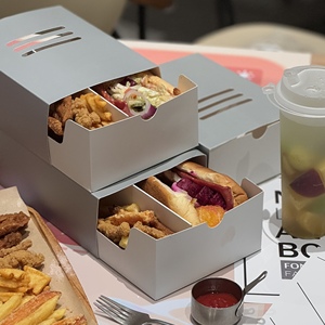Boîtes à hamburger, <span class=keywords><strong>sandwich</strong></span> et <span class=keywords><strong>poulet</strong></span> frit jetables, rigides, biodégradables, recyclables, <span class=keywords><strong>de</strong></span> qualité alimentaire, avec logo personnalisé, en carton <span class=keywords><strong>blanc</strong></span> - Product Image 5