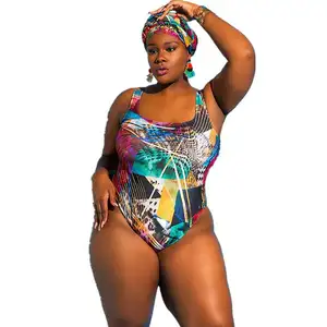新款女士泳衣一体式涂鸦花印花设计大尺寸沙滩装