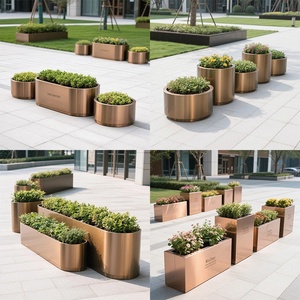 Jardinière extérieure en acier inoxydable, grande jardinière métallique finie, pot de fleurs commercial pour rue et hôtel, lit de fleurs de luxe léger - Product Image 3