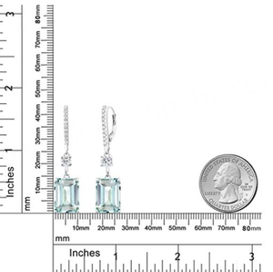 Pendientes de Plata de Ley 925 para Mujer, con Aguamarina Natural Azul Cielo/Rubí, Pendientes Largos Simples y Elegantes - Product Image 4