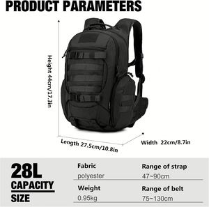 Sac à dos tactique unisexe en denim, design Molle, 28L, doublure en polyester, pour la randonnée et la moto - Product Image 2