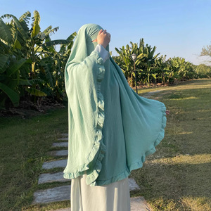 Khimar di Lusso con Orlo a Balze per Donne, Hijab Lungo, Abito Islamico da <span class=keywords><strong>Preghiera</strong></span>, Niqab Modesto di Dubai, Sciarpa Abaya, Copricapo Musulmano per la <span class=keywords><strong>Preghiera</strong></span> - Product Image 2