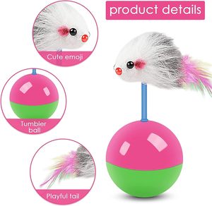 Hot-selling <b>Interactive</b> <b>Cat</b> <b>Toy</b> Mouse Colorful Plush <b>Cat</b> Tumbler <b>Toy</b> Ball Squeaky <b>Cat</b> Teaser <b>Toy</b> With Bell Fur Mouse - Product Image 4