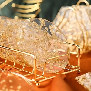 Acrylic Gold Foil Coaster Round Heat Insulating Home Use Resin Table Mat Nordic Style - Product Image 3