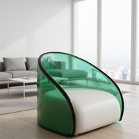 Fauteuil lounge Art Déco en résine transparente verte, chaise unique en résine transparente avec coussin pour espace design
