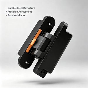 Charnière de porte dissimulée moderne en alliage de zinc noir mat, réglable en 3D, à fermeture automatique et amortie - Product Image 1