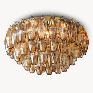 Round 24" High Quality Handmade Glass Flush Mount Chandelier For Hotel Living Room Modern Home Italian Smoke Glass Ceiling Light - Product Image 4