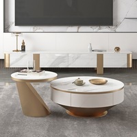 Meuble TV et table basse modernes de luxe léger en métal durable et écologique, avec plateau rond en ardoise, pour salon