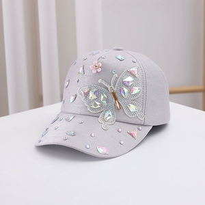 Casquette de baseball élégante à 5 panneaux, ornée de strass, de sequins et de papillons, avec visière courte - Product Image 2