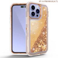Coque de téléphone en TPU+PC avec paillettes liquides orange brillantes et service de découpe pour iPhone 14/13/12/11 Pro Max/Mini/X