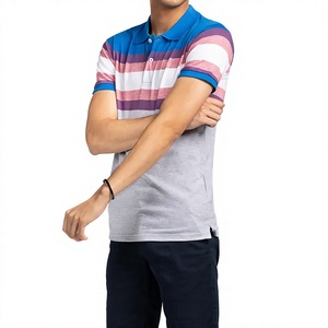 Polo en tricot rayé à manches courtes pour homme, design décontracté bicolore, coupe classique, bleu, rose, blanc, gris - Product Image 2
