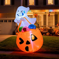 Modèle publicitaire gonflable 1,5 m : Seau fantôme citrouille avec lumière LED pour décoration extérieure de cour d'Halloween et bonbons
