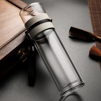 400ml Double Paroi Thé Eau Séparation Borosilica Verre Bouteille Infuseur de Filtre En Acier Inoxydable