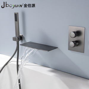 Jboyuan Concealed Wall <b>Mounted</b> Bathtub Faucet 304 Stainless Steel Waterfall Shower Head Rectangle Rain <b>Spray</b> - Product Image 1