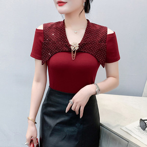 Estate nuova industria pesante francese tridimensionale Clinch t-shirt manica corta a balze <span class=keywords><strong>Top</strong></span> abbigliamento donna - Product Image 1