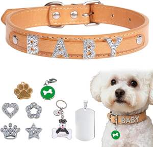 <span class=keywords><strong>Collar</strong></span> de Perro de Cuero Genuino Personalizado con Nombre y Pedrería Brillante, de Lujo y Moda - Product Image 1