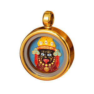 Collier avec pendentif Thangka peint à la main en acier titane plaqué or 1,5 cm, motif Huang Cai Zaji Ram Manjusri Vie passée, vie actuelle, avec boîte Gabu - Product Image 5