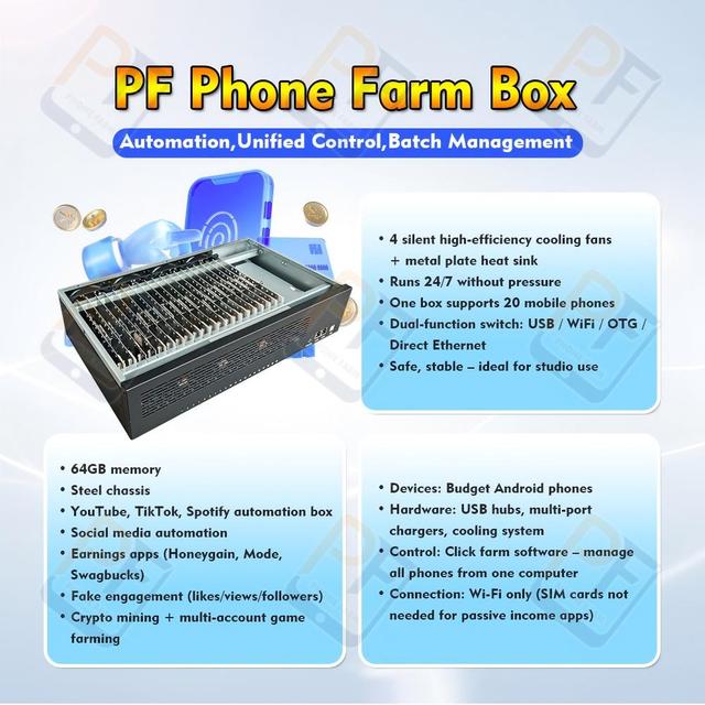 Android Phone Farm Box With Sim Card Slot Mobile Devices Setup Social Media Processing Phone Farm Controller System