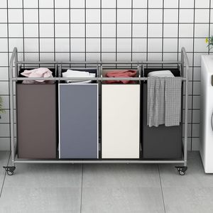ตะกร้าผ้าแบบมีล้อ 4 ช่อง ทำจากเหล็กอัลลอยด์ แข็งแรง ทนทาน พร้อมล็อคได้ - Product Image 4
