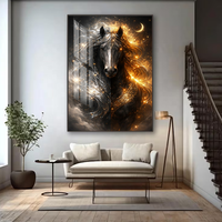 Art mural créatif représentant un cheval, impressions d'art numérique, peintures de portraits, peintures en porcelaine cristalline avec cadres en alliage d'aluminium