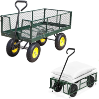 Chariot de jardin robuste en acier grillagé, capacité 220 kg, pneus pneumatiques 10 pouces, moyeu jaune, panneau latéral amovible, couleur personnalisée, outils OEM