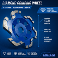 Meule diamantée de 125 mm (5 pouces) à 6 segments, meule à coupelle ronde pour béton, granit, pierre, ébavurage, meuleuse d'angle, dureté moyenne