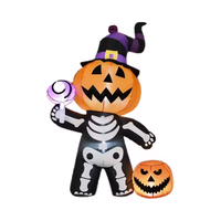 Modelo Inflable Individual de Calabaza y Calavera GOOSH para Halloween con Iluminación Integrada para Jardines, Céspedes y Fiestas al Aire Libre