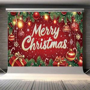 Bannière de fond de scène de neige personnalisée pour Noël, décoration murale, bonhomme de neige, sapin de Noël, drapeau de vacances, en polyester, pour extérieur, vente en gros - Product Image 1