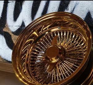 HRW Lowrider 13x7 Deep Dish Reverse Lace Spoke Gold Wire Wheels avec adaptateur, nouvelles jantes en acier, ajustement universel - Product Image 3