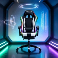 Silla de Juego de Cuero con Material de PU, Ergonómica, Reclinable, con Reposapiés, Respaldo Alto, Estilo Racing, Luz RGB, Giratoria, para Oficina en Casa