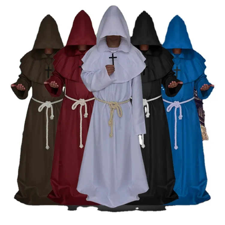 Party Death Ghost Vampire Devil Demon Cosplay Costumes Medieval Halloween Christian Friar Priest Robes Witch Wizard Cloak Cape