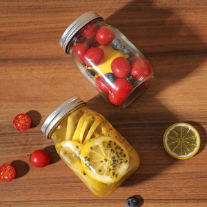 Commercio all'ingrosso 16oz noci sottaceti ceci mandorle contenitore trasparente 500ml cibo Mason quadrato rotondo salsa barattolo di <span class=keywords><strong>vetro</strong></span> con coperchio diviso <span class=keywords><strong>in</strong></span> metallo - Product Image 6