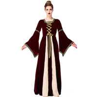Robe de soirée médiévale européenne vintage en velours, manches cloche, à lacets, style cour royale, pour Halloween, cosplay et performance scénique