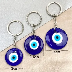 Chaveiro turco Lucky Big Redondo Vidro Azul Evil Eye 3 3.5 4cm charme para chaveiro