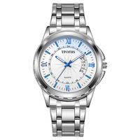 Montre à quartz pour homme TPOFHS style Xiaohongshu, décontractée, anti-lumière bleue, avec calendrier, bracelet en acier inoxydable, affichage à aiguilles, 43 mm