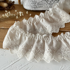 Tissu de pièce de <span class=keywords><strong>broderie</strong></span> en coton plissé jupe de <span class=keywords><strong>broderie</strong></span> d'arc blanc ourlet manchette à volants accessoires de dentelle de dentelle - Product Image 4