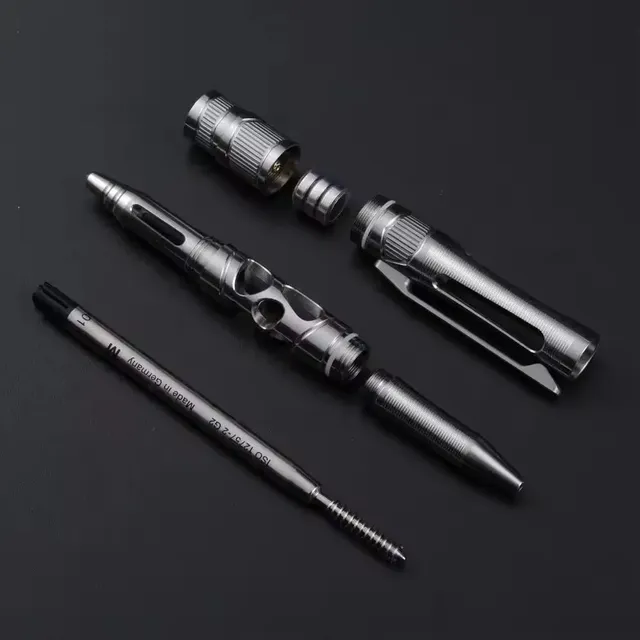 3-in-1 Titanium Alloy EDC Tactical Pen Multifunction Mini LED Flashlight Self Defense Survival & Camping Hiking Pen Flashlight
