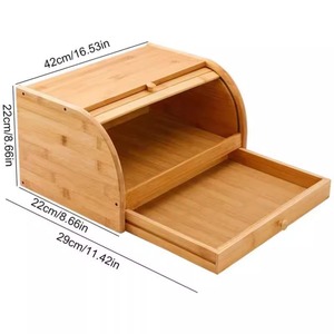 Bamboo Bread <b>Storage</b> <b>Box</b> With <b>Drawer</b> And Lid For Kitchen Use - Product Image 4