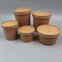 Conteneur d'aliments en papier kraft jetable, tasse à soupe avec couvercle, ml