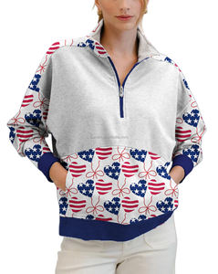 Sweat-shirt à col montant pour femme Lushwin, imprimé drapeau américain délavé, étoiles et rayures, avec poche kangourou - Product Image 3