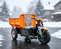 Chariot de transport de marchandises pliable en métal robuste à trois roues électrique pour chantier de construction, avec benne basculante hydraulique et capacité de franchissement de obstacles